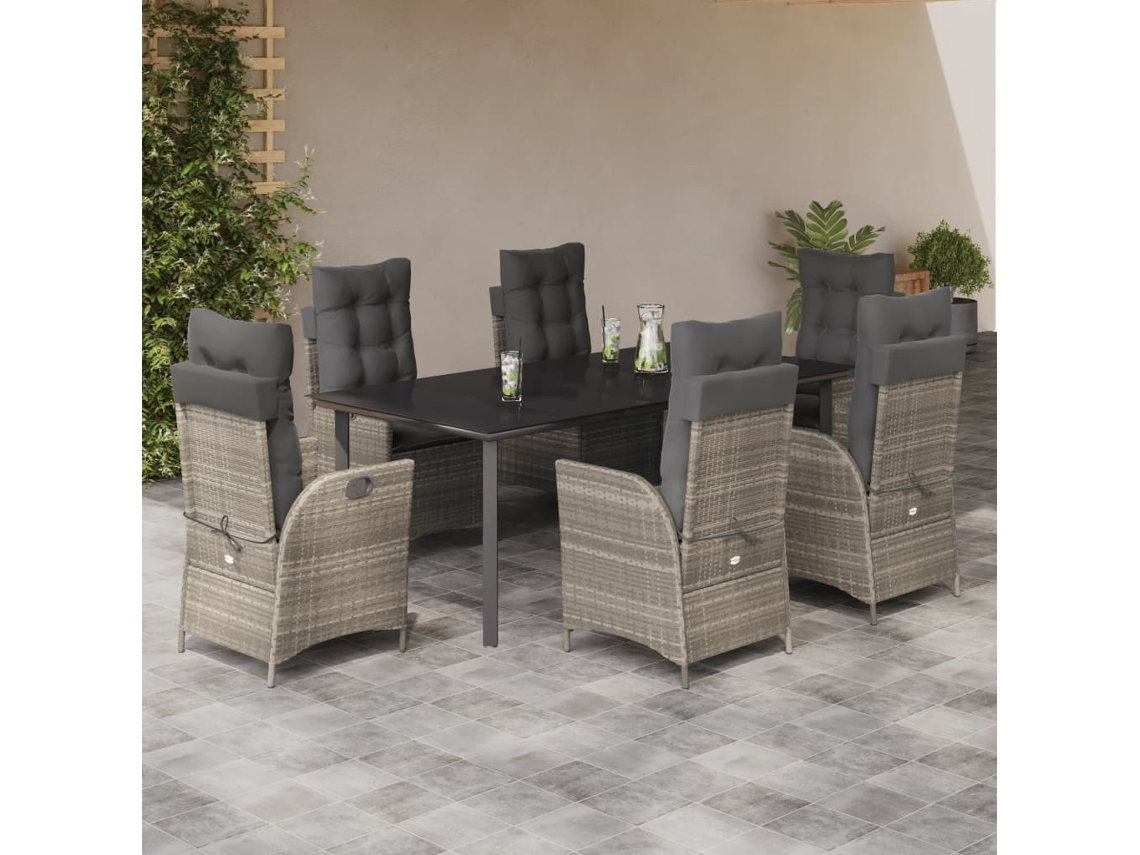 Juego de comedor de jardín de 7 piezas con cojines de mimbre gris claro de DKD Home Decor