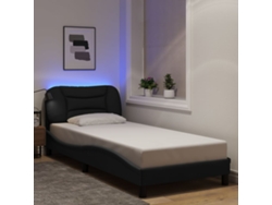 Estructura Cama Con Led Sin Colchón Tela Negro 90x200 Cm
