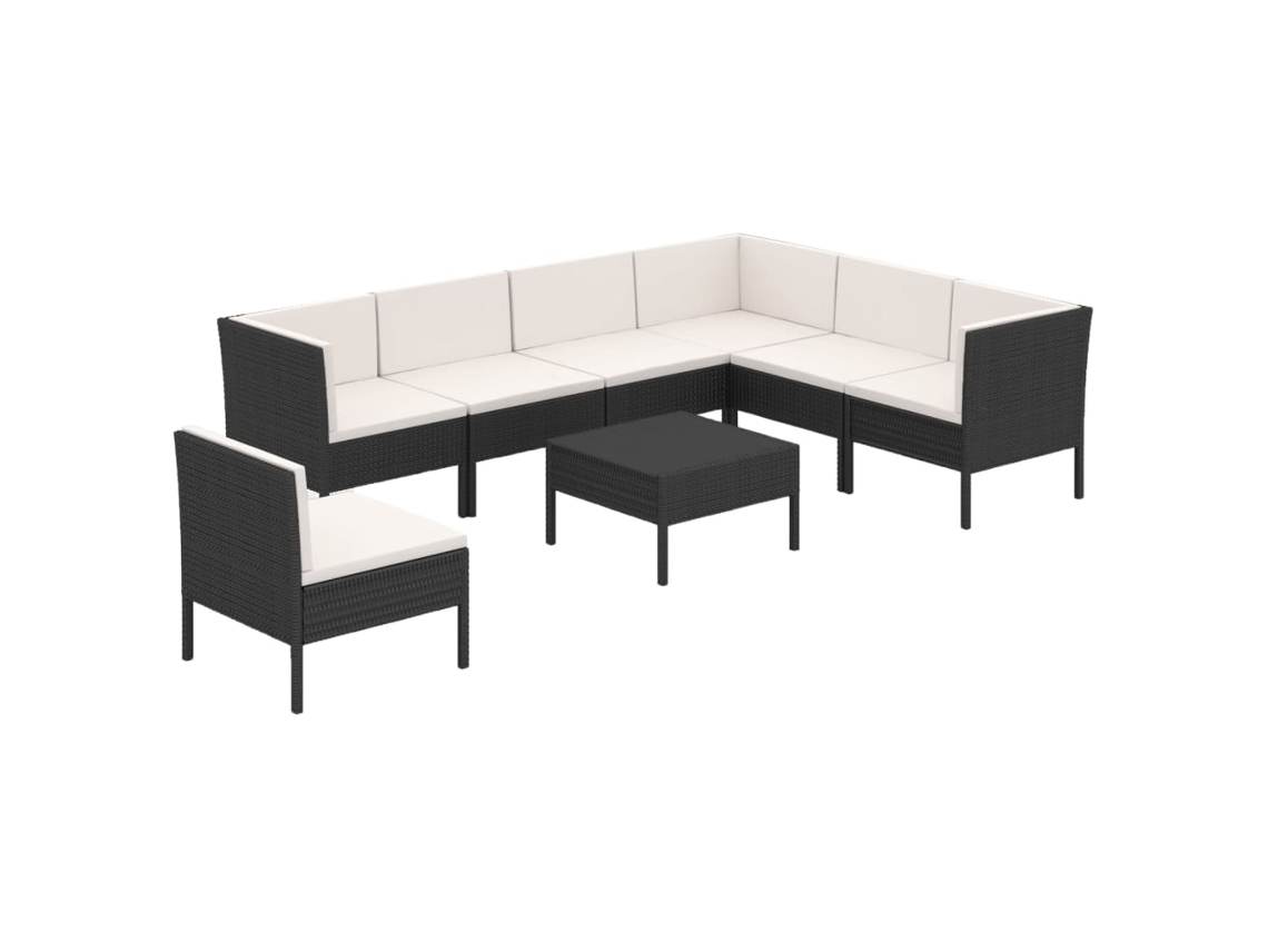Conjunto 8 de muebles de jardín VIDAXL y cojines ratán sintético negro