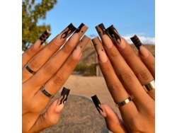 Kit Completo De 24 Piezas Para Uñas Postizas Largas Cuadradas Diy Con Diseño De Llamas Tai Chi.