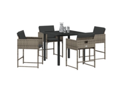 Juego de comedor de jardín de 5 piezas con cojines de ratán gris y poliéster Lovely Home