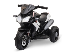 Motocicleta Con Luces Y Sonidos, Velocidad De 3 Km/h, Recargable, De Plástico Y Metal, En Blanco Y Negro.