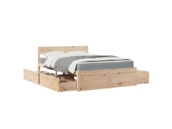 Cama Con Cajones Y Colchón Madera Maciza De Pino 140x190 Cm