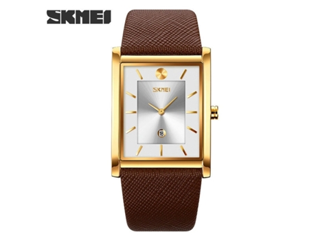 Relojes cuadrados para hombres Reloj de negocios resistente al agua para hombres con calendario con esfera plateada y carcasa dorada VEANXIN