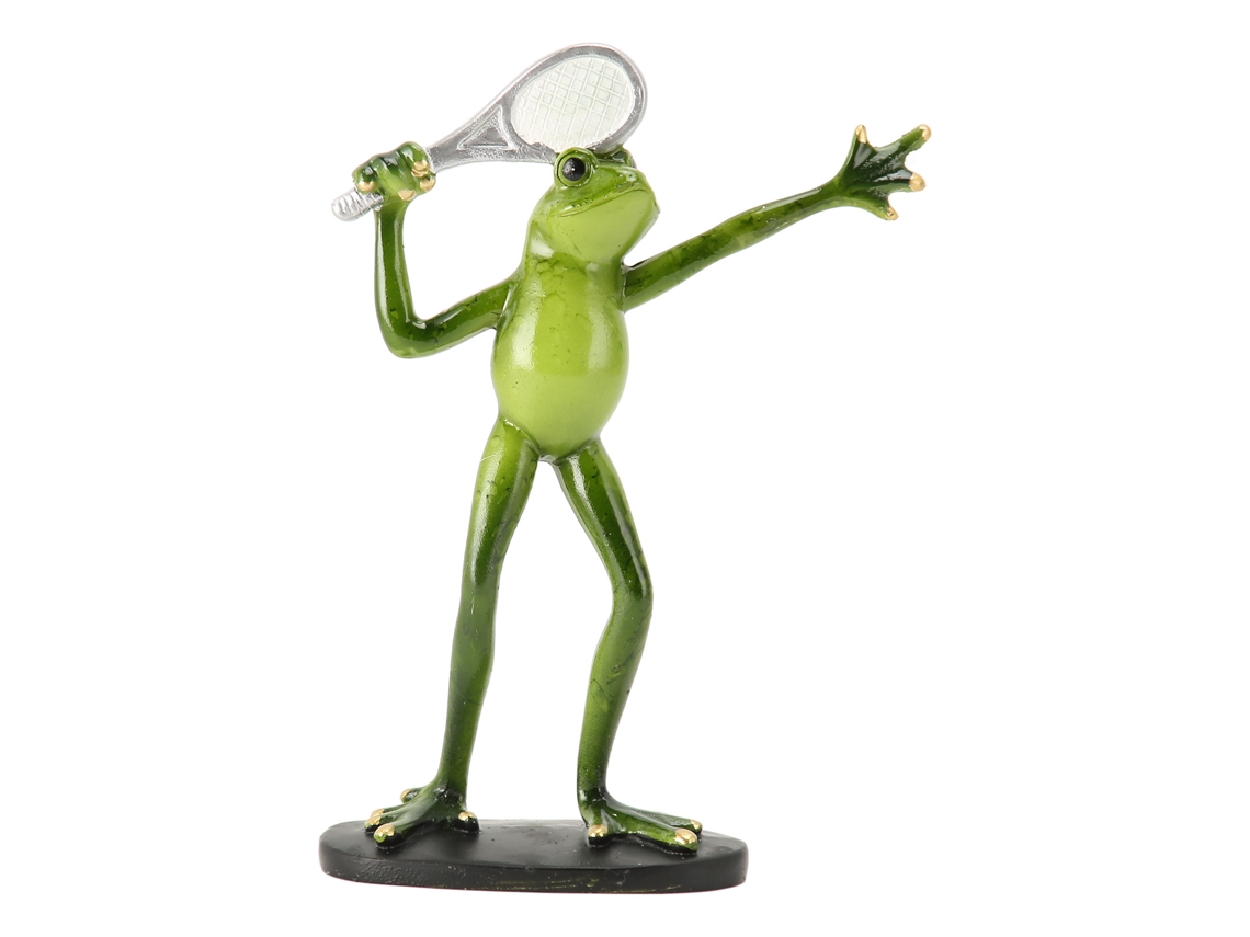 Estatua de rana jugando al tenis para jardín y decoración.