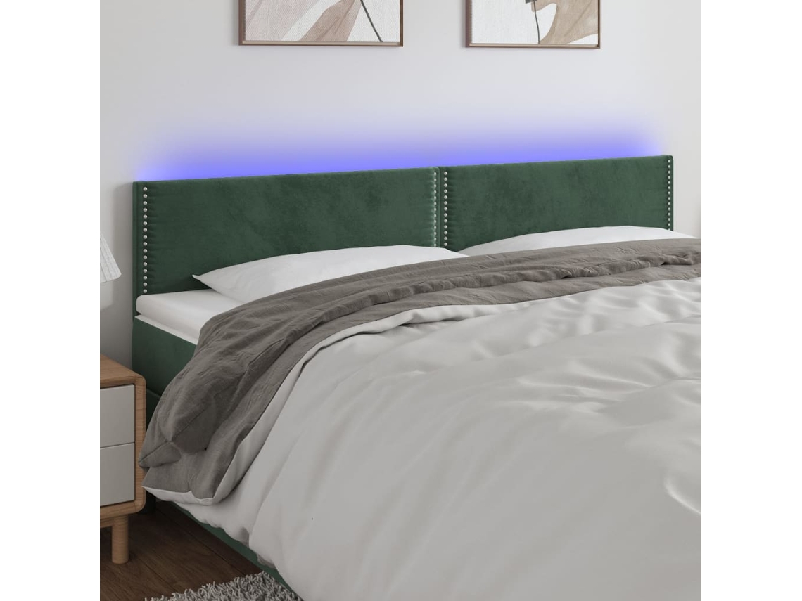 Cabecero Con Led De Terciopelo Verde Oscuro 200x5x78/88 Cm