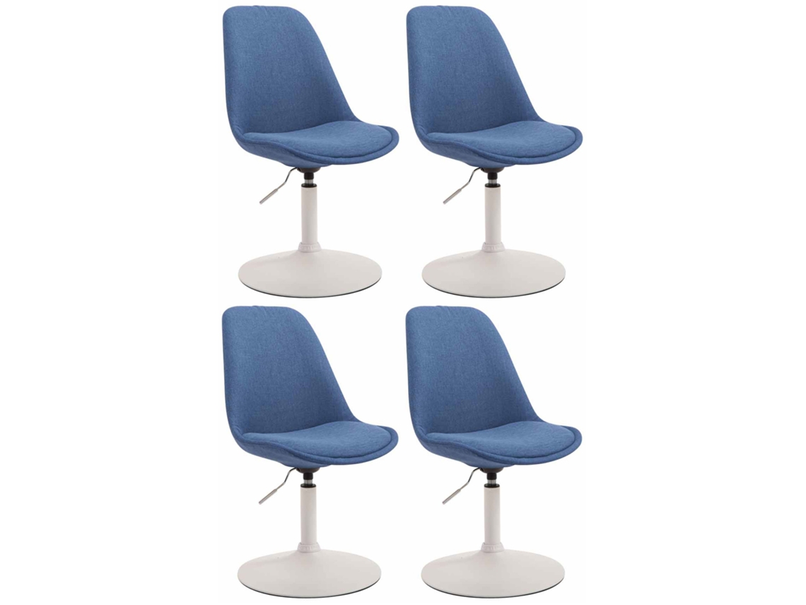 Juego de 4 sillas de comedor en tela CLP Maverick azul/blanco.