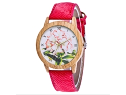 Reloj De Cuarzo Informal Para Mujer Zhoulianfa Con Correa Vaquera, Estampado Floral, Rojo.