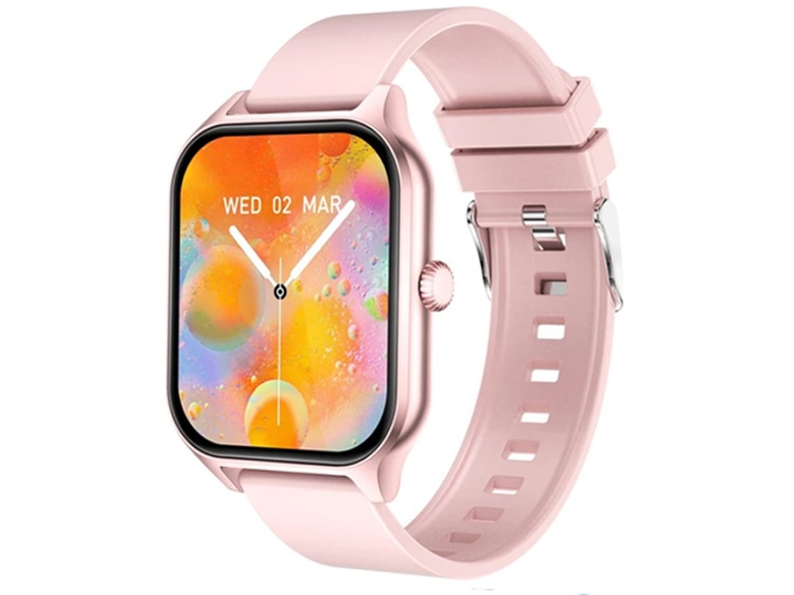 Reloj inteligente Yunzii rosa con monitorización de frecuencia cardíaca, presión arterial y oxígeno en sangre, llamadas Bluetooth y pantalla grande.