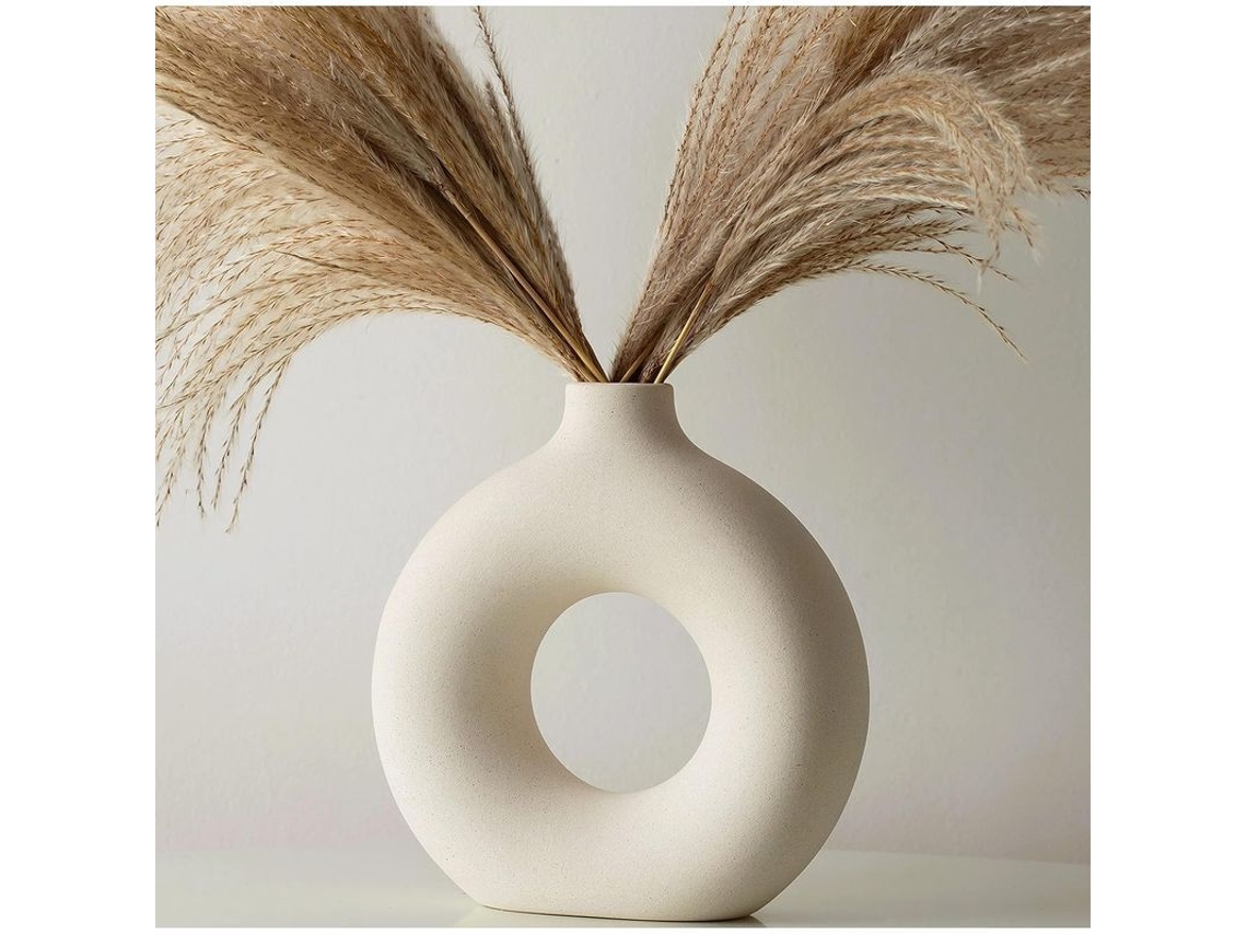 2026-vaso De Cerámica Blanca Para Decoración De Sala Y Dormitorio, Vaso Para Flores Secas, Estilo Boho Y Escandinavo
