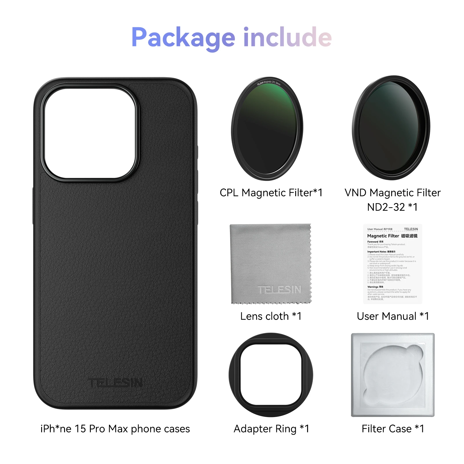 Filtro de lente Vnd Cpl para iPhone 15 Pro Maxx - Con funda protectora para accesorios de iPhone