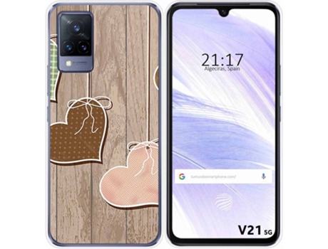 Carcasa Vivo V21 5G TUMUNDOSMARTPHONE Corazones Madera Multicolor