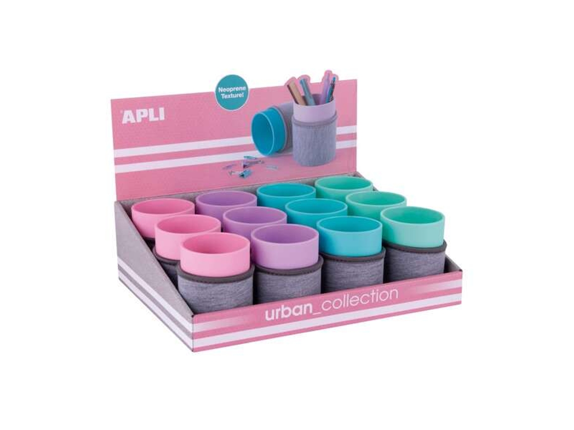 Expositor Apli Urban Collection Con 12 Vasos Con Funda De Neopreno, Medidas 105x80mm, Colores Surtidos