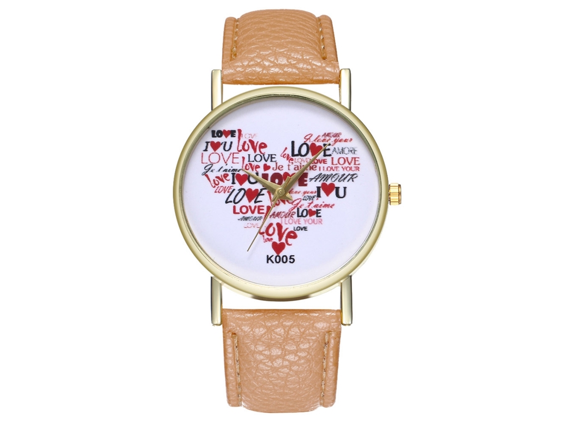 Reloj De Cuarzo De Moda Con Correa De Cuero Pu Dial Redondo Para Parejas (beige)
