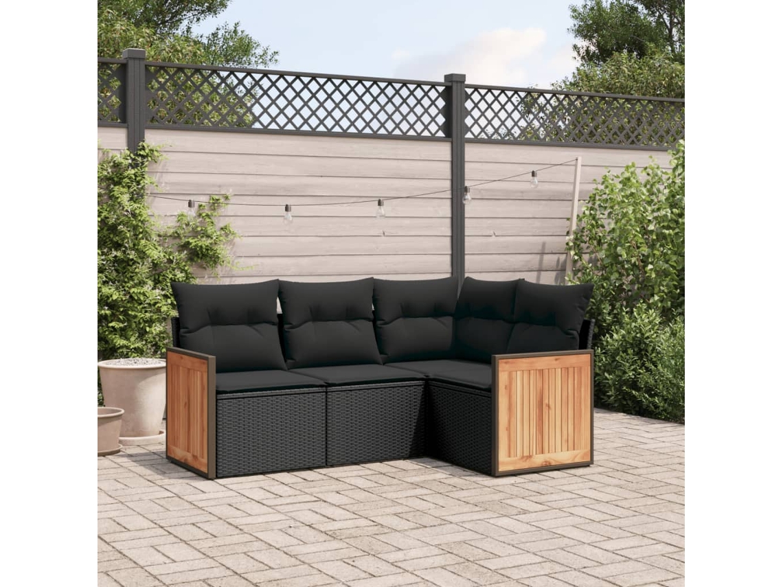 Conjunto de sofás de jardín de 4 piezas DKD Home Decor con cojines de mimbre negros