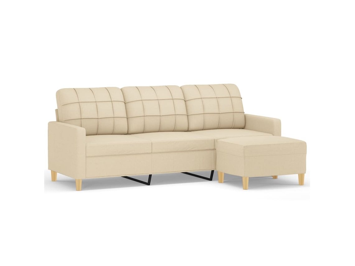 Maison Exclusive - Sofá De 3 Plazas Con Taburete De Tela Crema 180 Cm