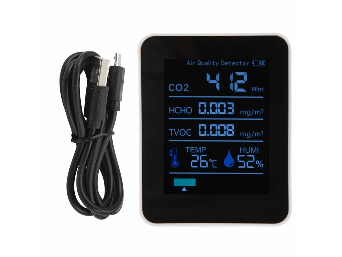 Detector De Calidad Del Aire Bluetooth 5 En 1 (co2, Temperatura Y Humedad) Para El Hogar Y La Oficina (znaz2co3tb, Blanco)