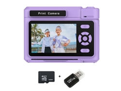 Cámara instantánea Chrui D15 con pantalla IPS de 2,4 pulgadas, tarjeta de 32 GB y lector de tarjetas (morado)