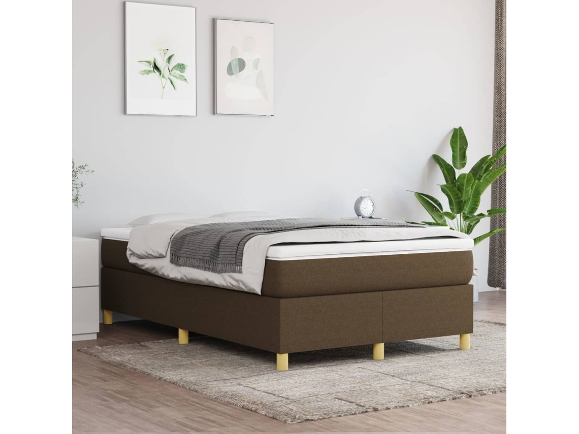 Cama Box Spring Con Colchón Tela Marrón Oscuro 120x200 Cm