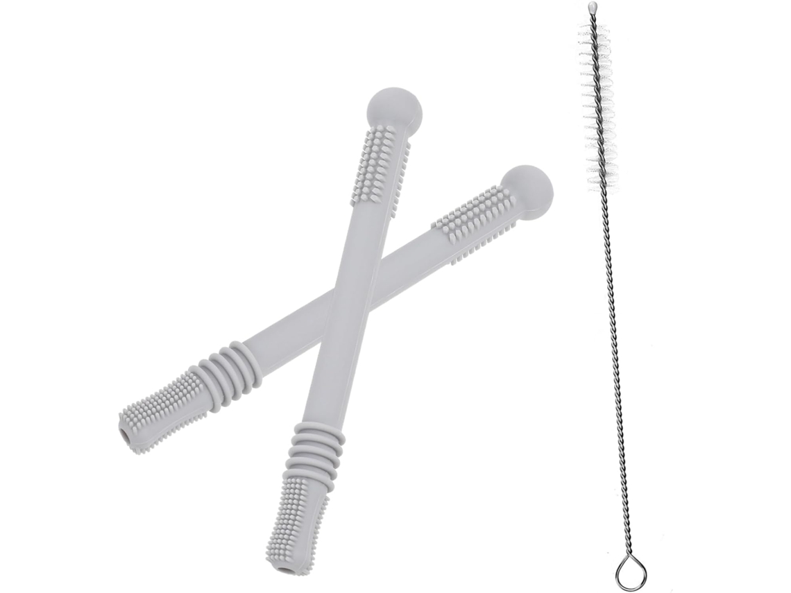 Juego de 2 mordedores de pajita para bebés, talla S, para aliviar el dolor y ayudar durante el gateo Gokoco