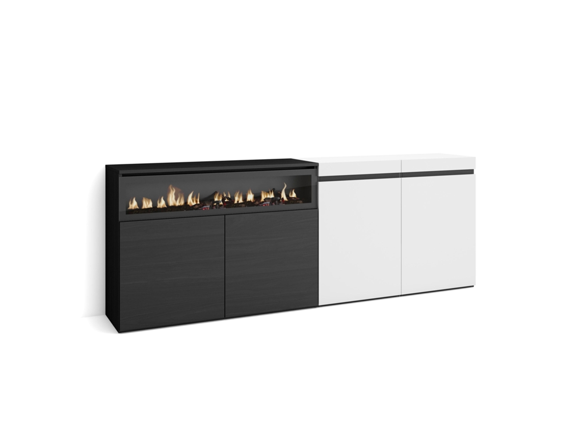 Aparadores para salón 200x75x35cm 4 Puertas Chimenea eléctrica Blanco y negro