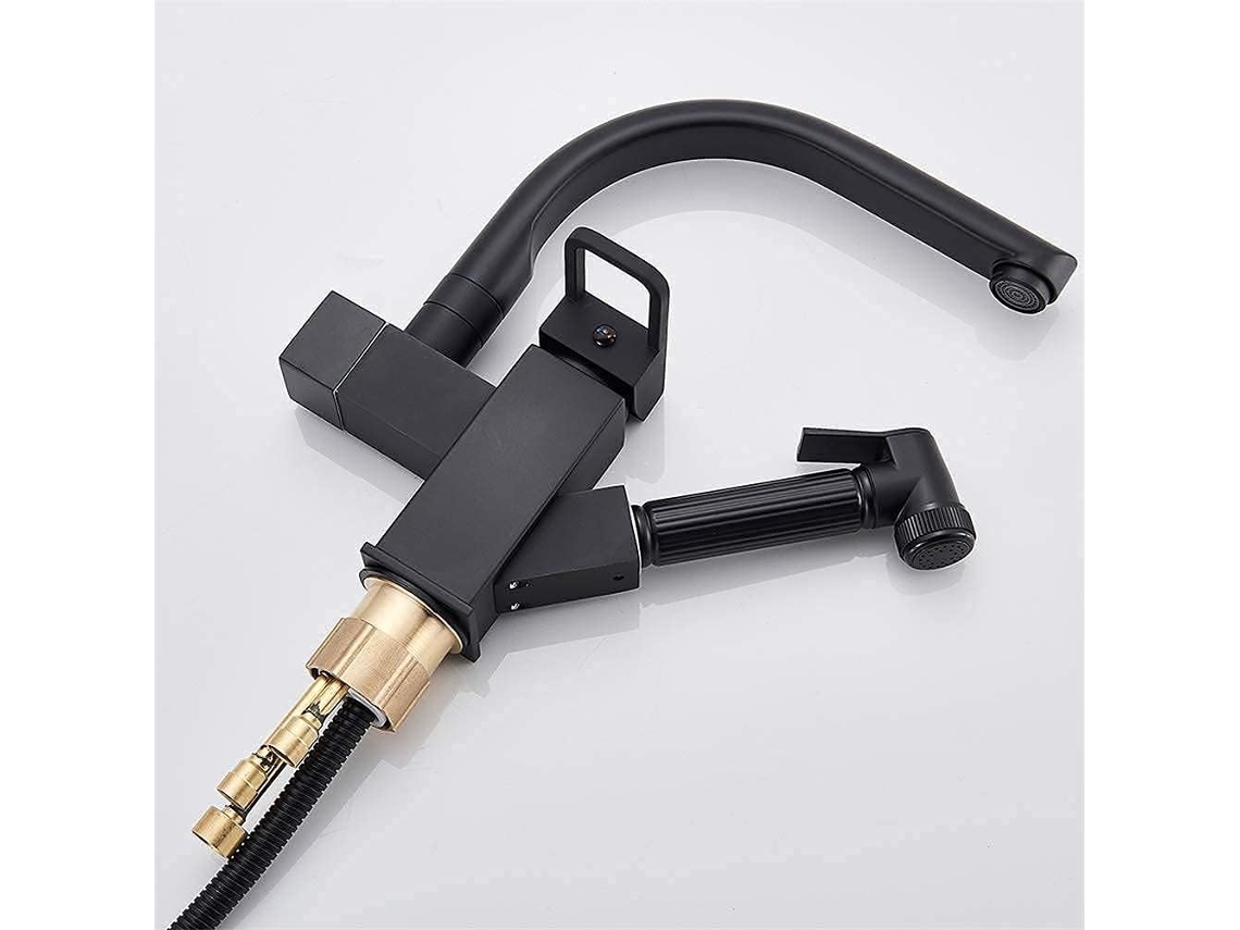 Grifo Mezclador Extraíble Para Fregadero De Cocina, Acabado Cromado Negro, Con Rociador Y Caño Giratorio De 360°.