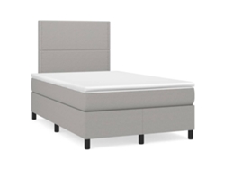 Cama Box Spring Con Colchón Y Led Tela Gris Claro 120x190 Cm