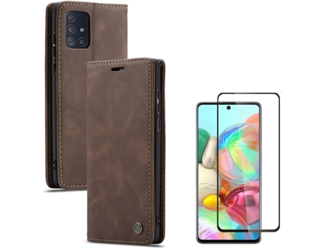 Carcasa y Protector Samsung A71 Livro Caseme Elite Marrón