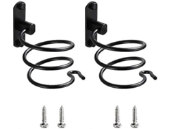 Soporte para secador de pelo, juego de 2 piezas, montaje en pared en espiral negro GOKOCO