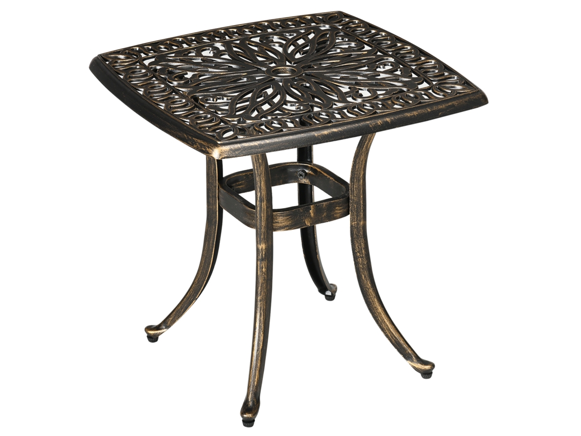 Mesa Auxiliar De Patio Con Orificio Para Sombrilla, Aluminio, Bronce, 54 Cm.