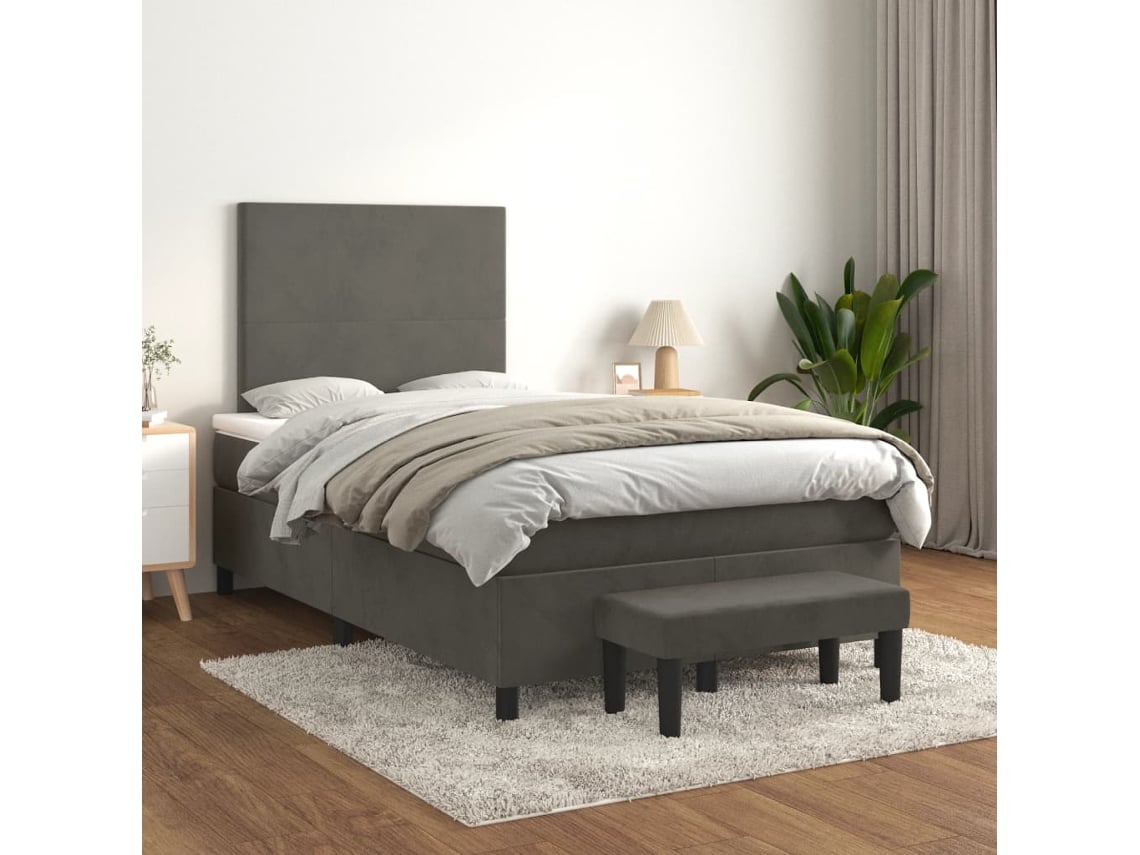 Cama Box Spring Con Colchón Terciopelo Gris Oscuro 120x200 Cm