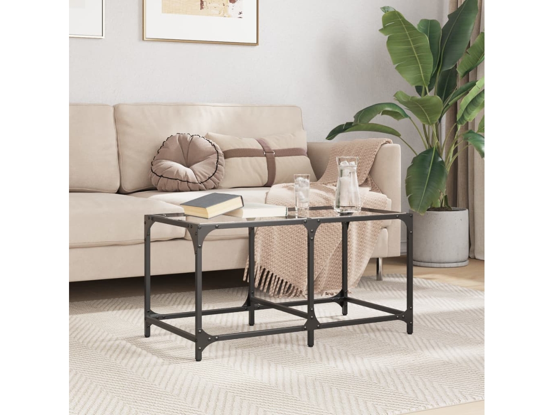 Mesa de centro HARLANV1 con tapa de cristal, 78,5 x 40 x 40 cm, acero.
