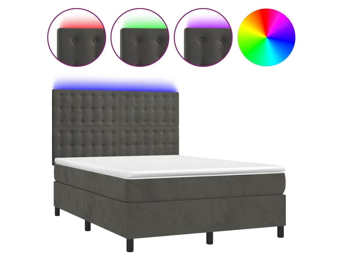 Maison Exclusive - Cama Box Spring Colchón Y Led Terciopelo Gris Oscuro 140x190 Cm