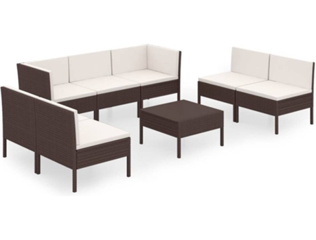 Conjunto 8 muebles de jardín VIDAXL y cojines ratán sintético marrón