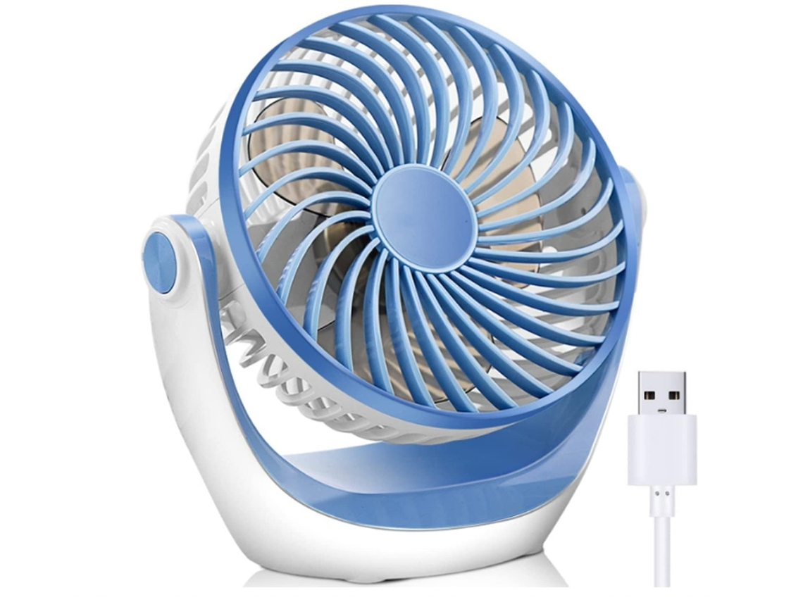 Ventilador de mesa USB azul potente y silencioso de 3 velocidades Yizhood de 360°