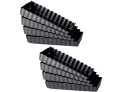 Juego de 8 moldes rectangulares antiadherentes para tartas con fondo extraíble y acanalado, ideales para Gokoco