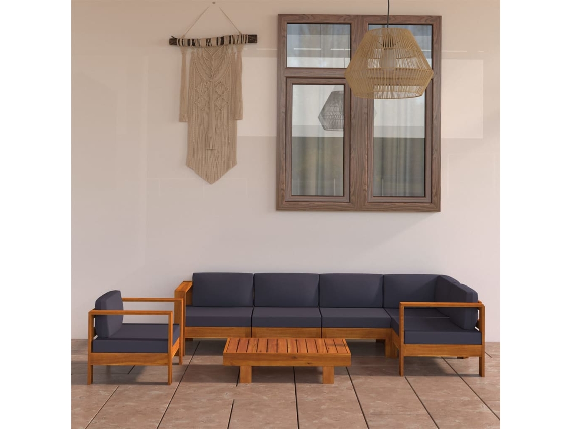 Conjunto de piezas. Lounge De Jardim C/ Almofadões Cinza Escuro Acácia Dkd Decoración Del Hogar