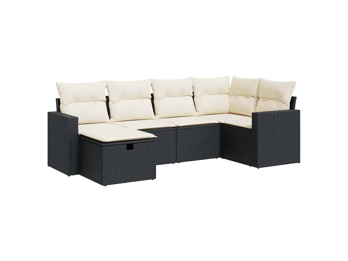 Maison Exclusive - Set De Sofás De Jardín 6 Piezas Y Cojines Ratán Sintético Negro