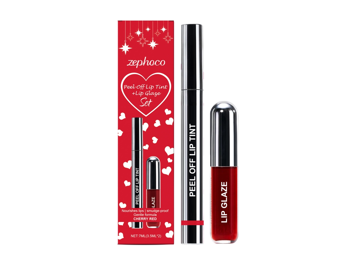 Set de delineador de labios y brillo labial removibles color rojo cereza