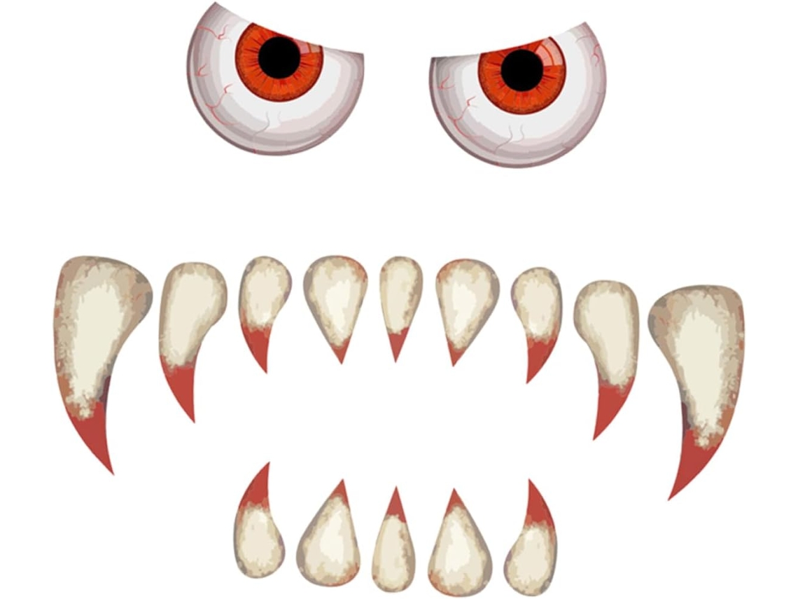 Yardenfun Pegatinas Adhesivas Halloween Ojos Y Colmillos Vinilo Decorativo Para Puerta Y Ventana De Pegar Y Quitar Sin