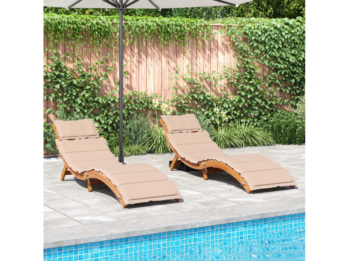 Tumbonas con cojines, 2 piezas, madera maciza de acacia, beige, DKD HOME DECOR