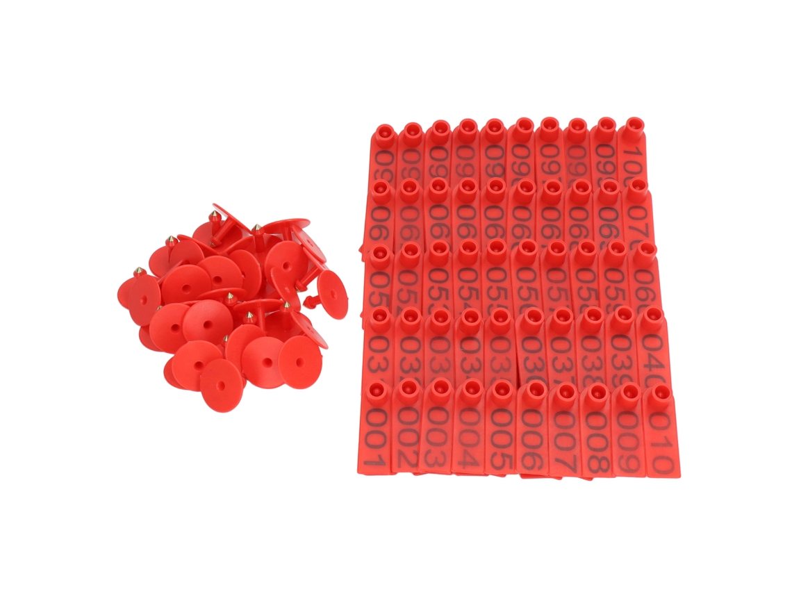 100 Crotales Numerados Para Ganado, Pp Duradero, Para Identificar Vacas, Cerdos Y Ovejas, Rojo.
