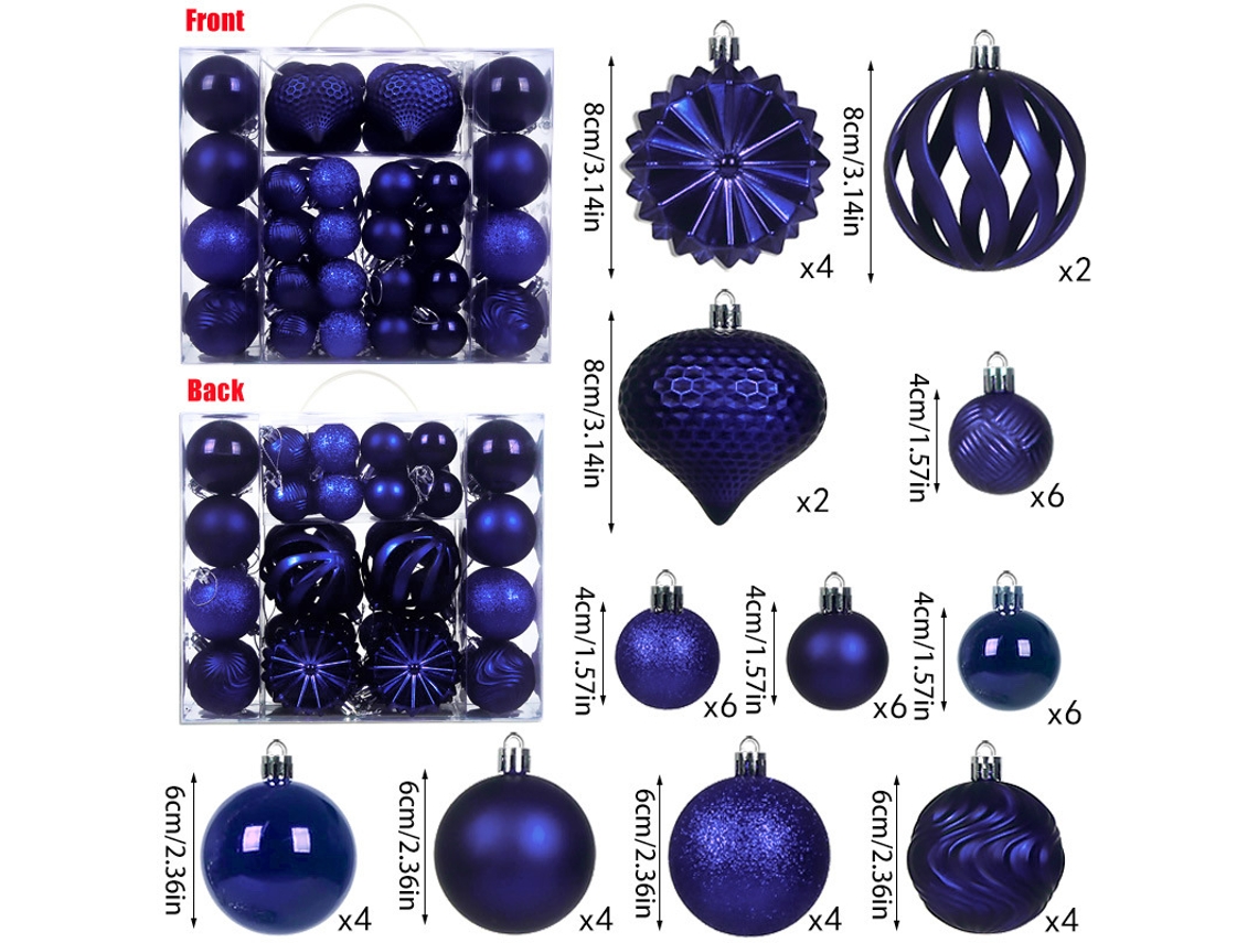 Bolas de Navidad nuevas, 48 piezas, 4/6/8 cm, en caja, adornos para árbol de Navidad, decoraciones navideñas Yunzii (azul rey)