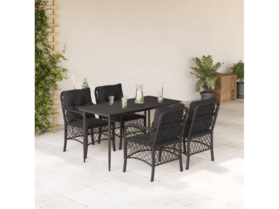 Juego de comedor de jardín de 5 piezas con cojines, mimbre sintético negro, DKD Home Decor