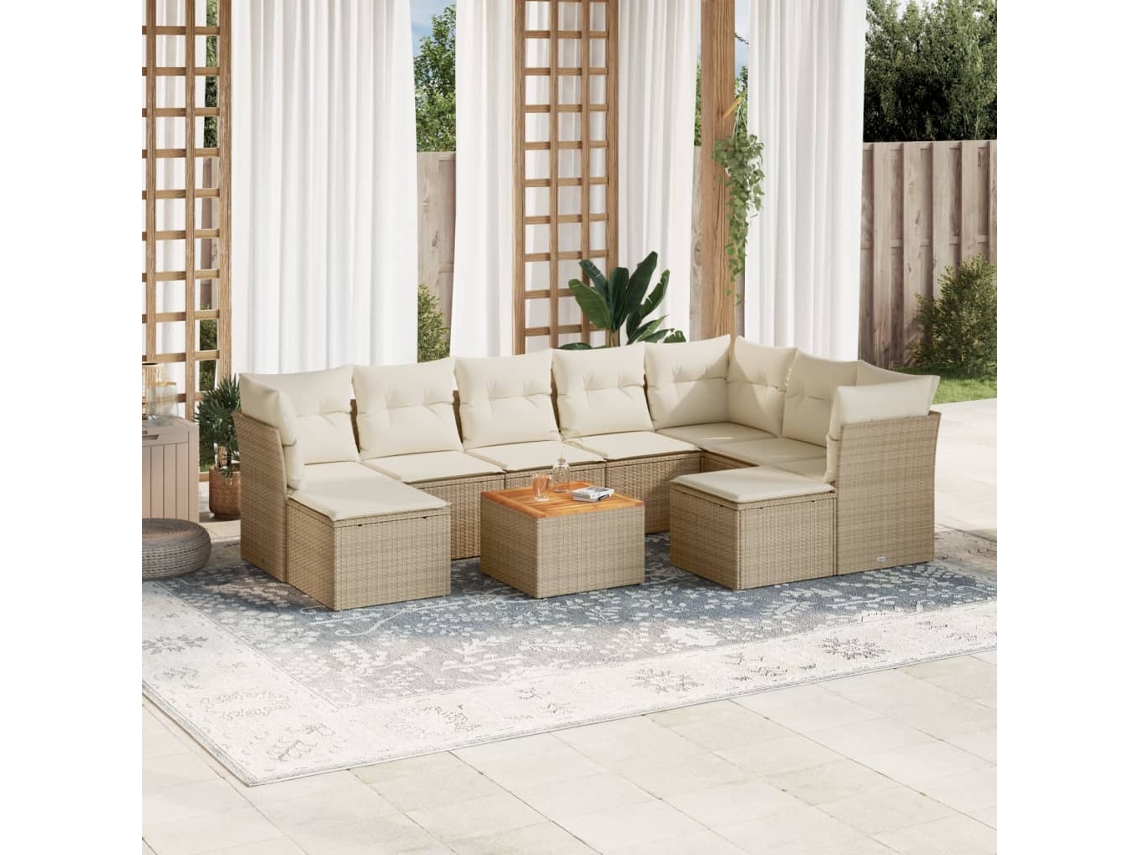Conjunto de sofá de jardín de 10 piezas con cojines, mimbre sintético beige, Dkd Home Decor