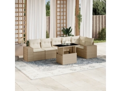 Conjunto de sofá de jardín de 7 piezas con cojines, mimbre sintético beige, Dkd Home Decor