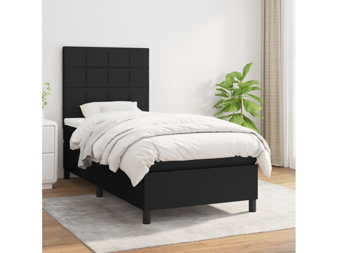 Cama Box Spring Con Colchón Tela Negro 90x190 Cm