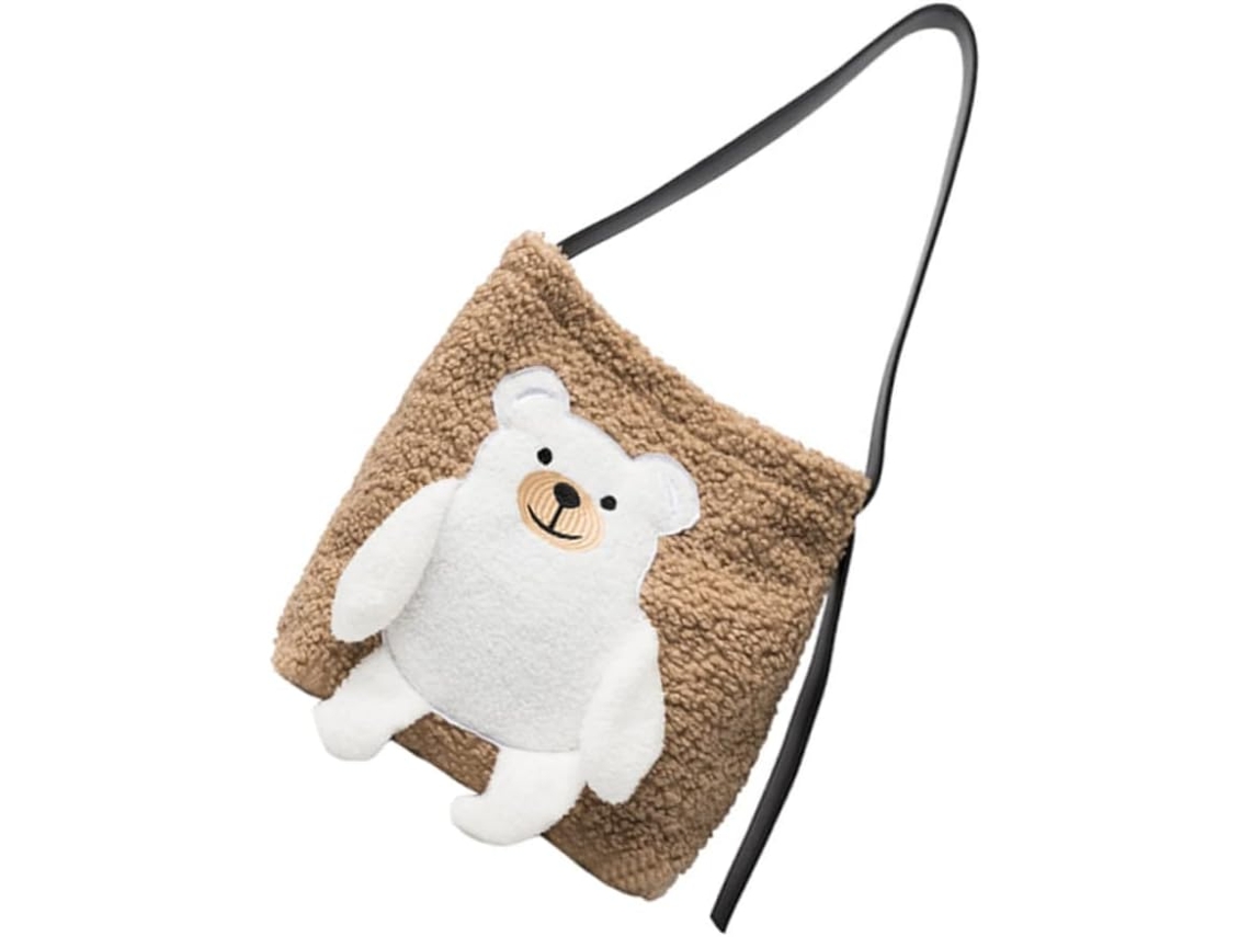 Bolso De Hombro De Felpa Con Estampado De Oso, Bolso Tote Para Mujer, Ligero Y Práctico.