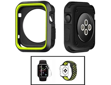 Carcasa Military + Correa SportyStyle + Protector de Hydrogel PHONECARE Apple iWatch Series SE - 40mm Negro y Verde Fluorescente