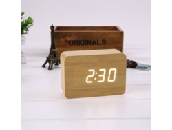 2026-despertador Digital Led Con Carga Usb/batería, Temperatura, 3 Alarmas, 2 Modos Y 3 Ajustes De Brillo (madera Bambú Luz Blanca)